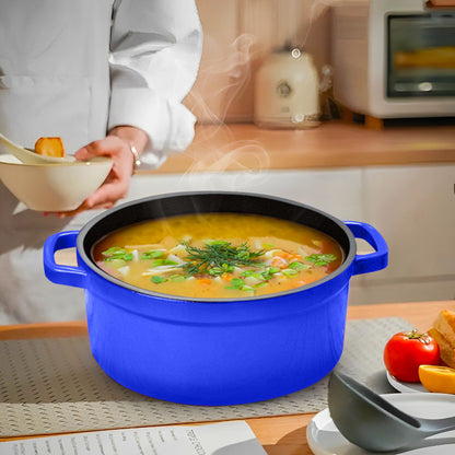 SOGA Cast Iron Enamel Porcelain Stewpot Casserole Stew Cooking Pot With Lid 3.6L Blue 24cm