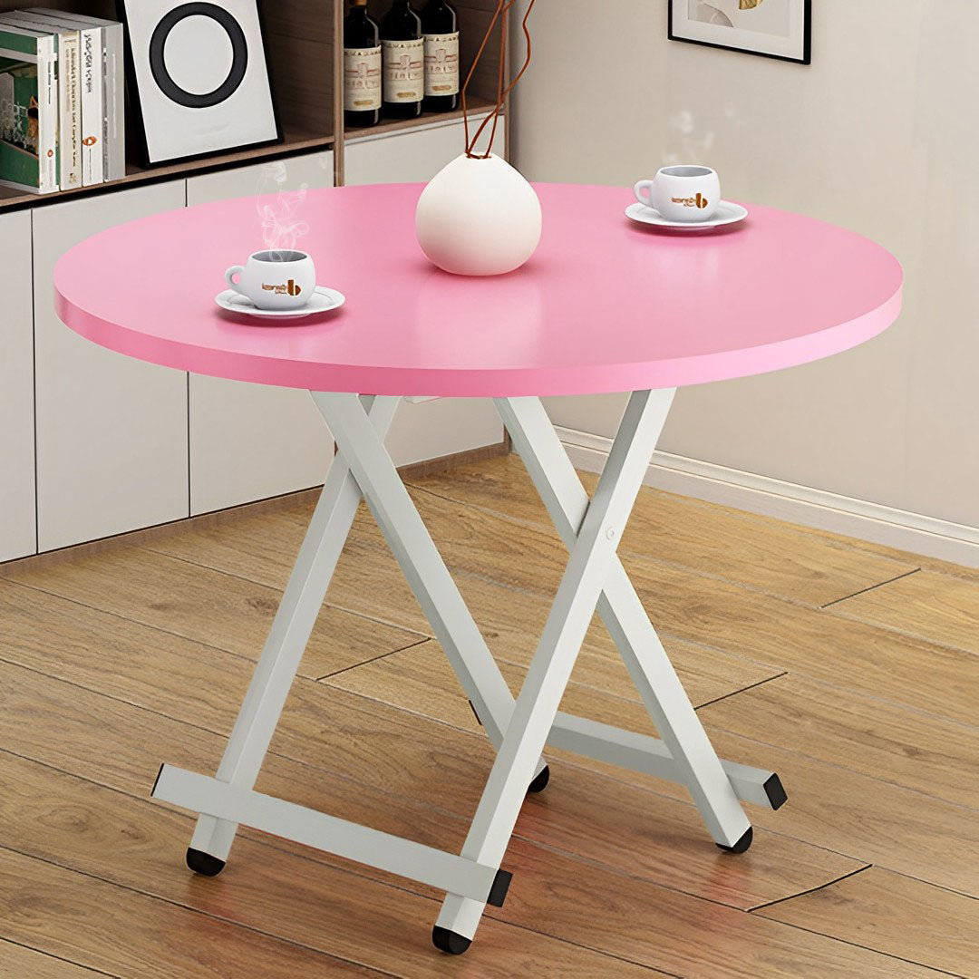 SOGA Pink Dining Table Portable Round Surface Space Saving Folding Desk Home Decor