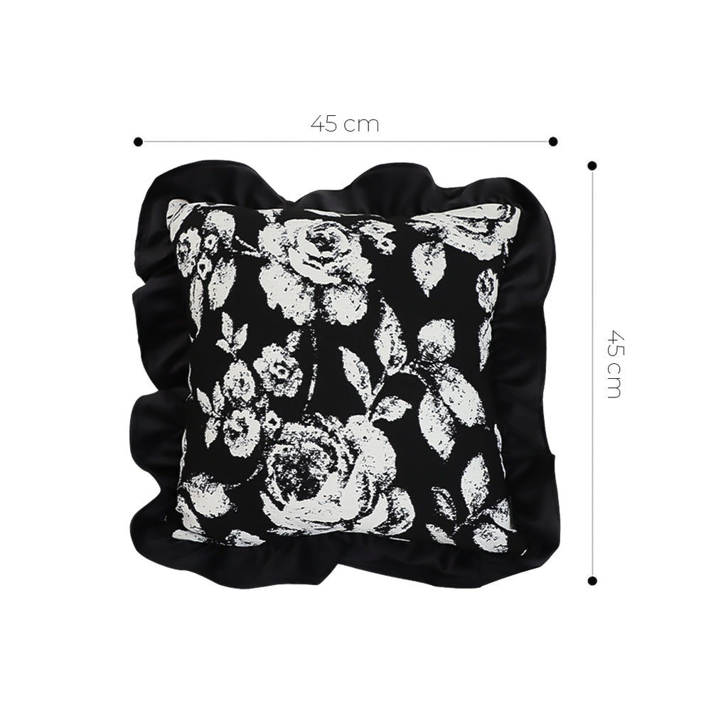 SOGA 45cm Black Floral Throw Pillowcase with Ruffle Edges