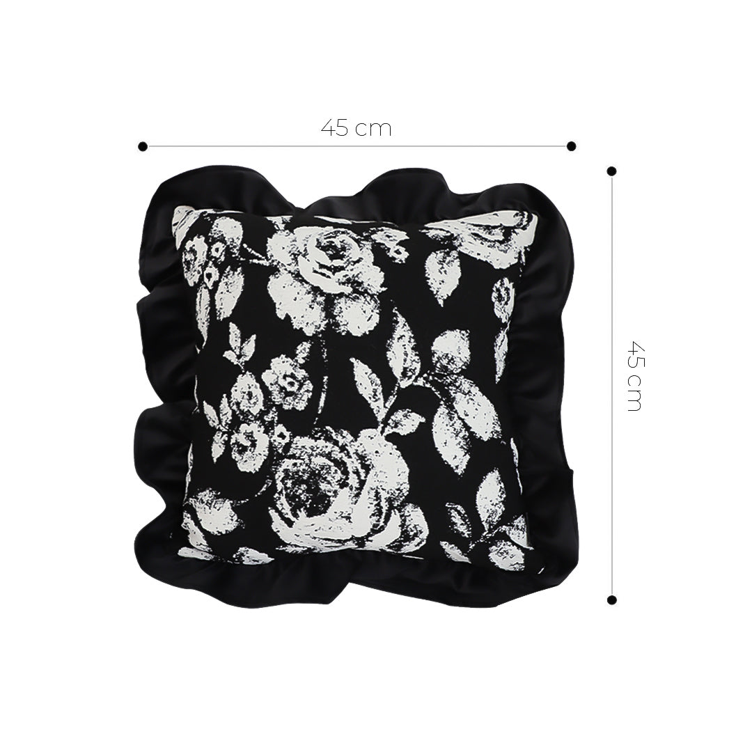 SOGA 45cm Black Floral Throw Pillowcase with Ruffle Edges