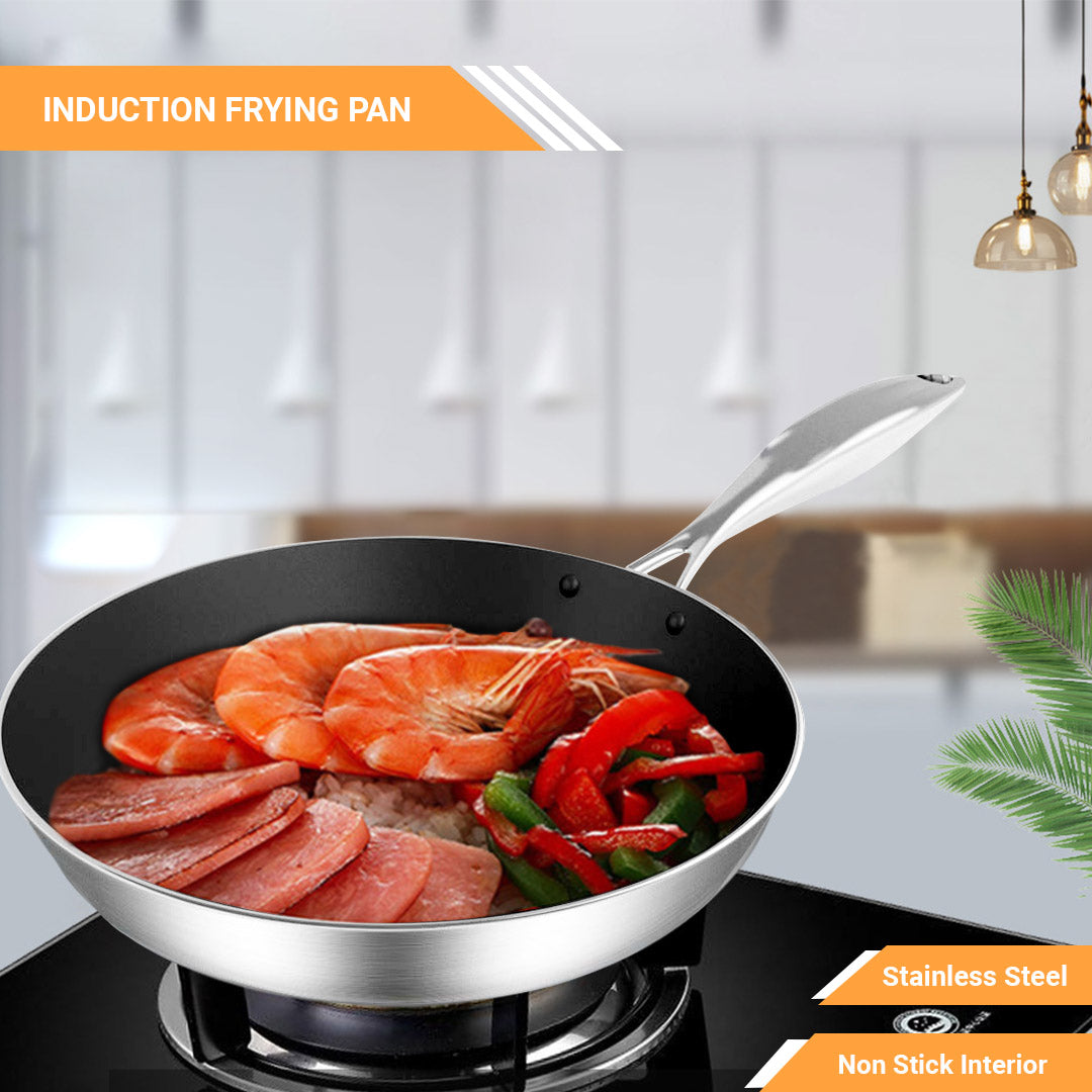 SOGA Stainless Steel Fry Pan 26cm Frying Pan Induction FryPan Non Stick Interior