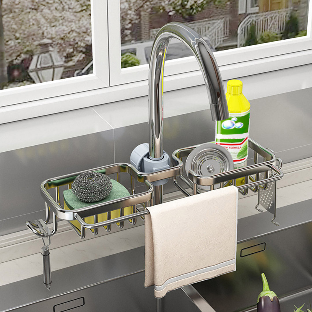 SOGA Silver Kitchen Sink Organiser Faucet Soap Sponge Caddy Rack Drainer with Towel Bar Holder