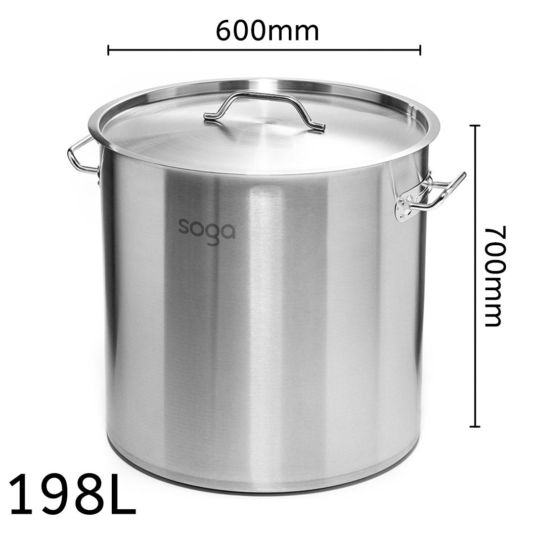 SOGA Stock Pot 198Lt Top Grade Thick Stainless Steel Stockpot 60CMX70CM 18/10