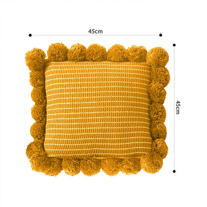 SOGA 45cm Mustard Yellow Ribbed Pillow Cover with Pom Poms