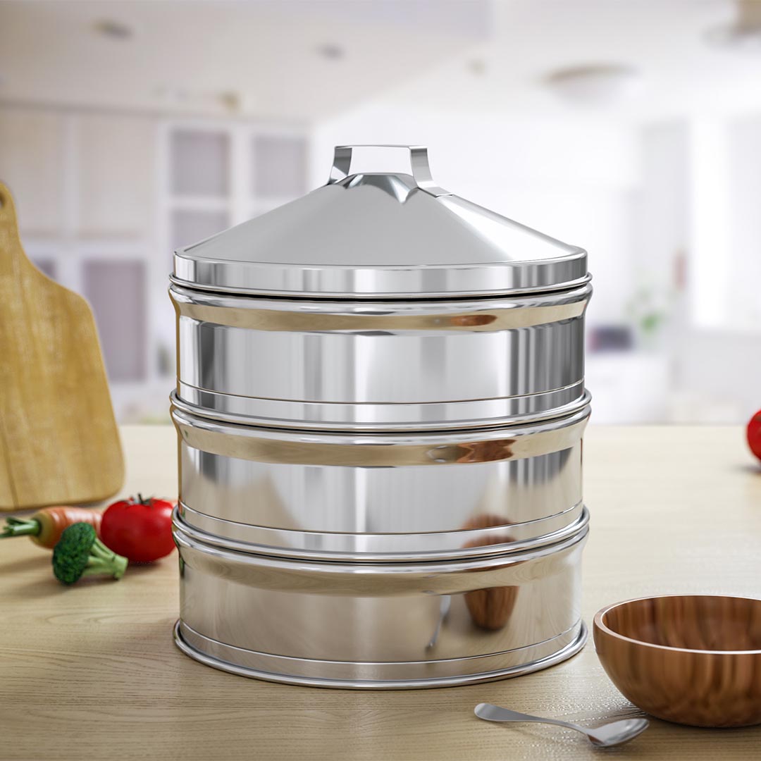 SOGA 3 Tier Stainless Steel Steamers With Lid Work inside of Basket Pot Steamers 25cm