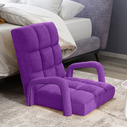 SOGA 2X Foldable Lounge Cushion Adjustable Floor Lazy Recliner Chair with Armrest Purple