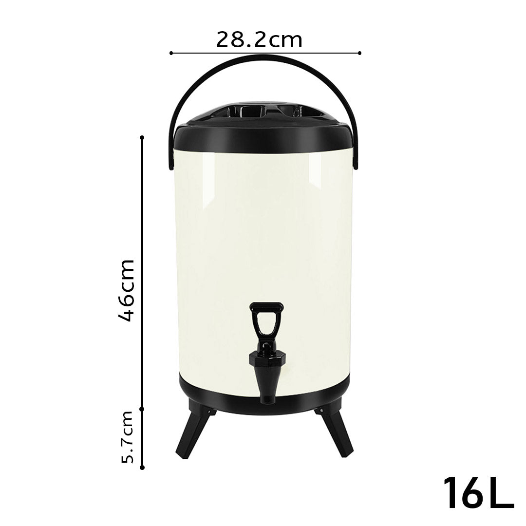 SOGA 4X 16L Stainless Steel Insulated Milk Tea Barrel Hot and Cold Beverage Dispenser Container with Faucet White