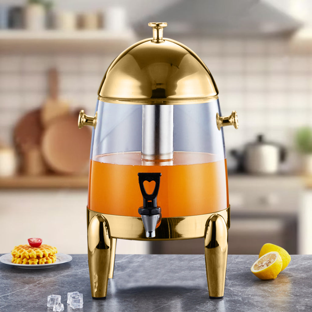 SOGA Stainless Steel 3.2 Gal Beverage Dispenser Hot and Cold Juice Water Tea Chafer Urn Buffet Drink Container Jug with Gold Accents