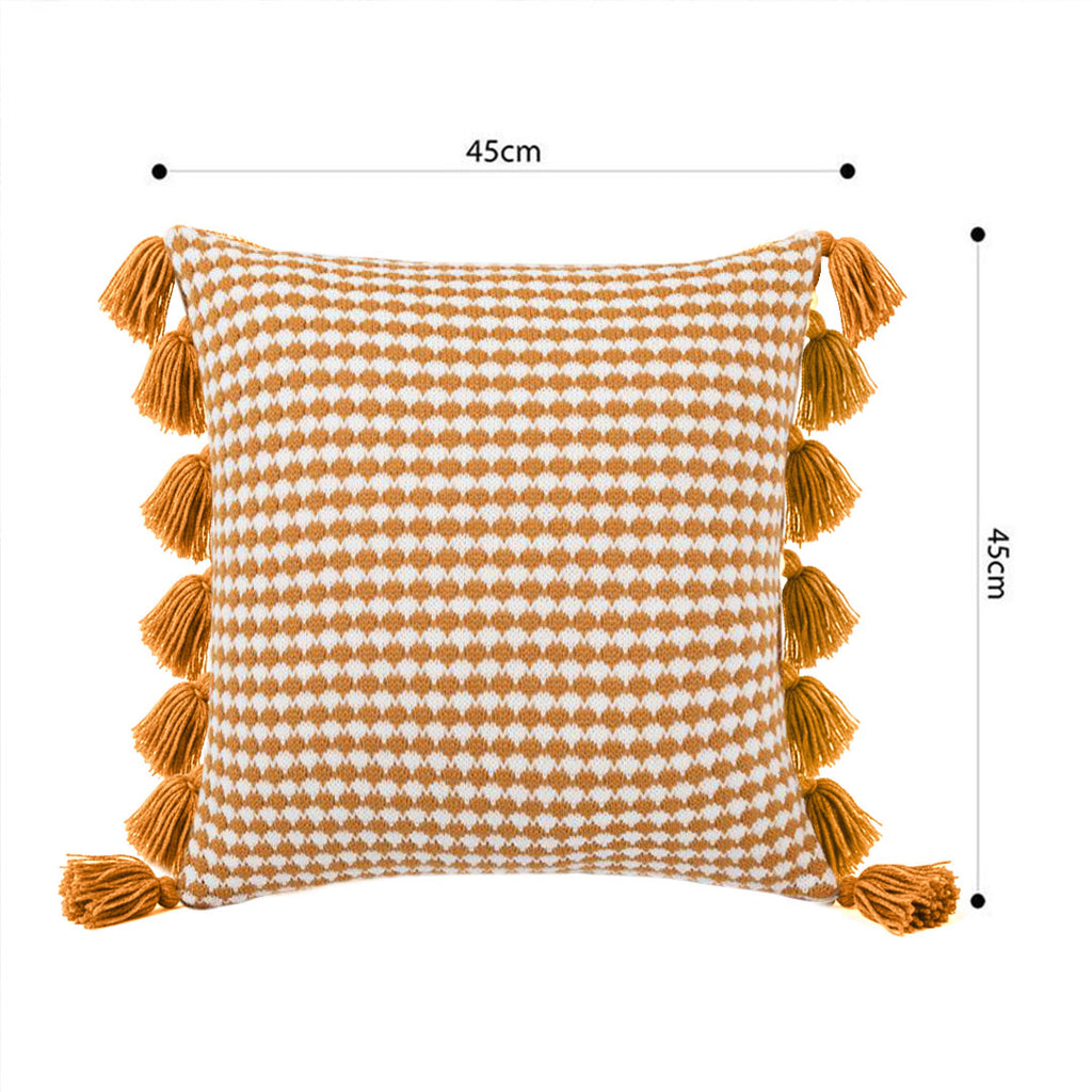 SOGA 2X 45cm Orange Houndstooth Pillow Cover with Tassels