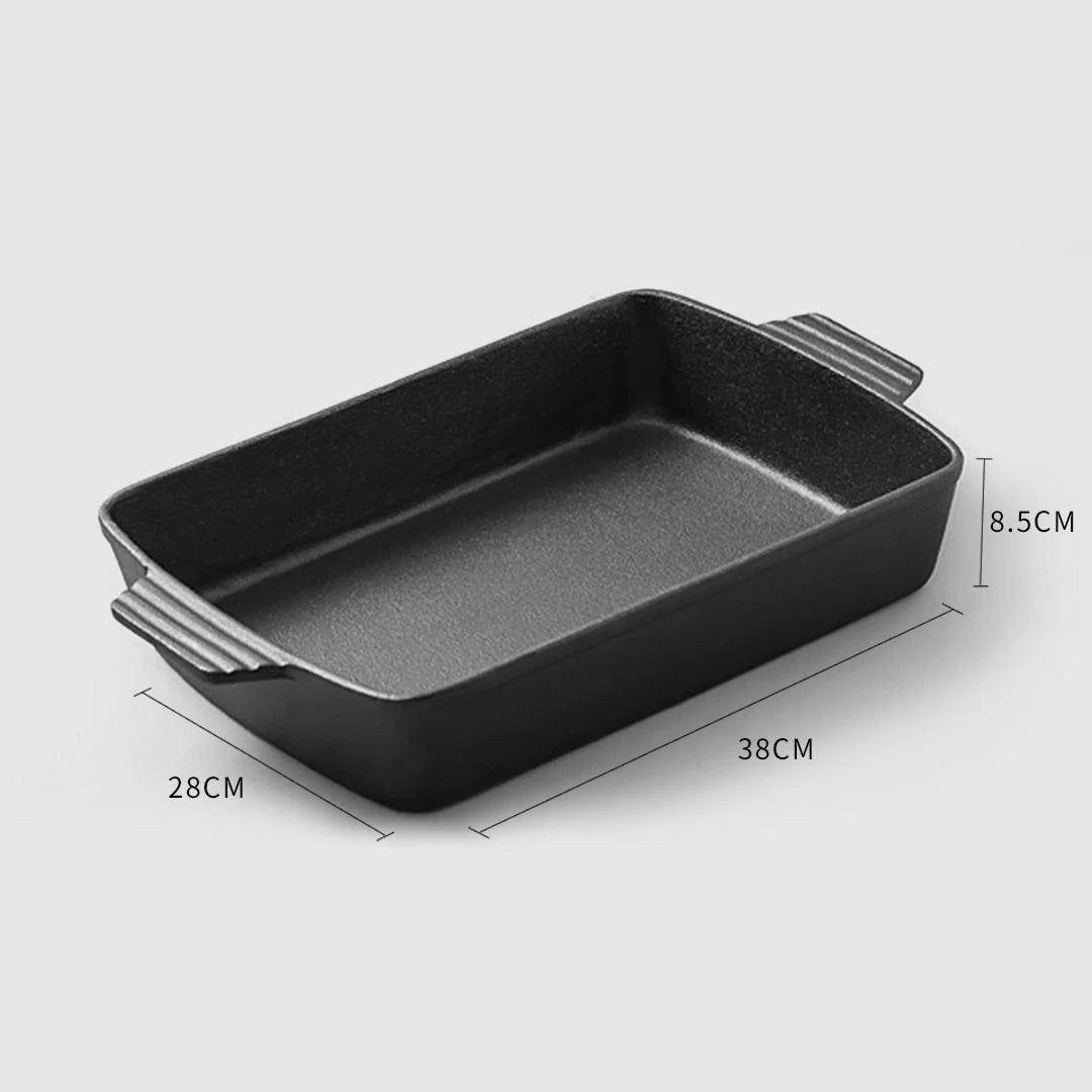 SOGA 2X 38cm Cast Iron Rectangle Bread Cake Baking Dish Lasagna Roasting Pan