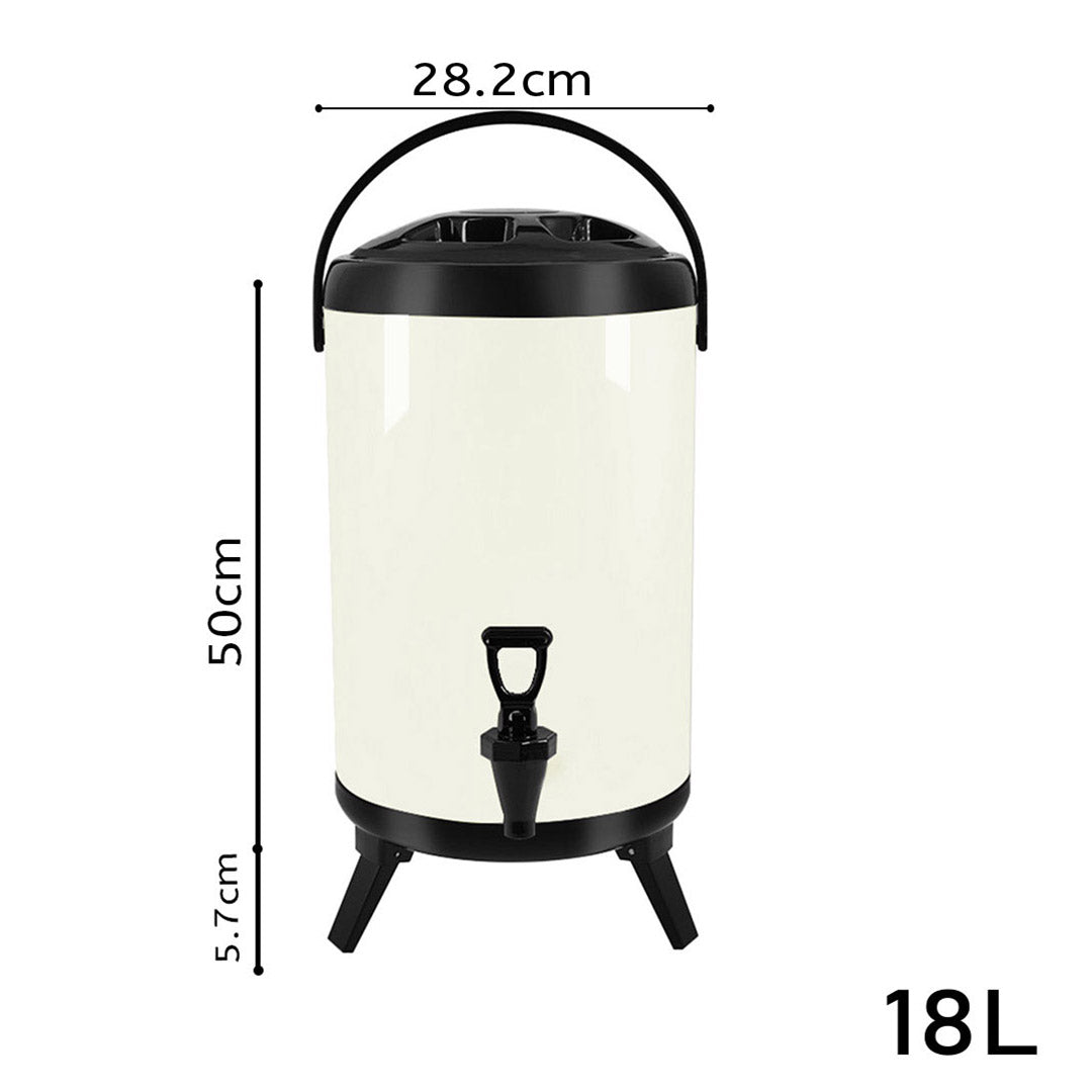 SOGA 8X 18L Stainless Steel Insulated Milk Tea Barrel Hot and Cold Beverage Dispenser Container with Faucet White