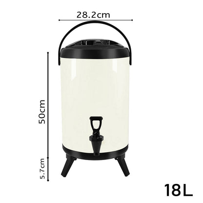 SOGA 8X 18L Stainless Steel Insulated Milk Tea Barrel Hot and Cold Beverage Dispenser Container with Faucet White