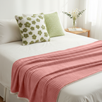 SOGA 3PC Cozy Set – Pink Flannel Throw Blanket with Decorative Pillow Covers (Garden Bloom & Cable Knit Fresh Design)