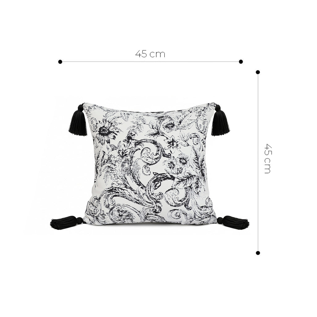 SOGA 45cm  Elegant Black & White Cushion Cover with Tassels