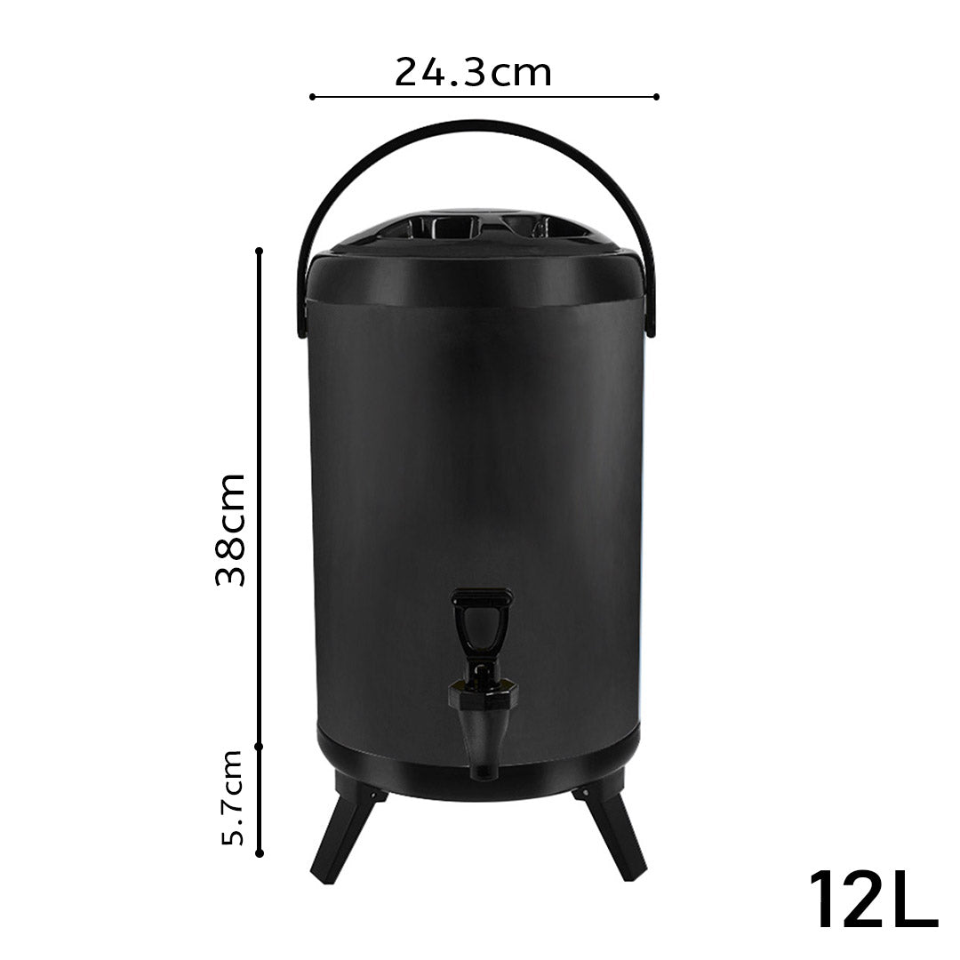 SOGA 8X 12L Stainless Steel Insulated Milk Tea Barrel Hot and Cold Beverage Dispenser Container with Faucet Black