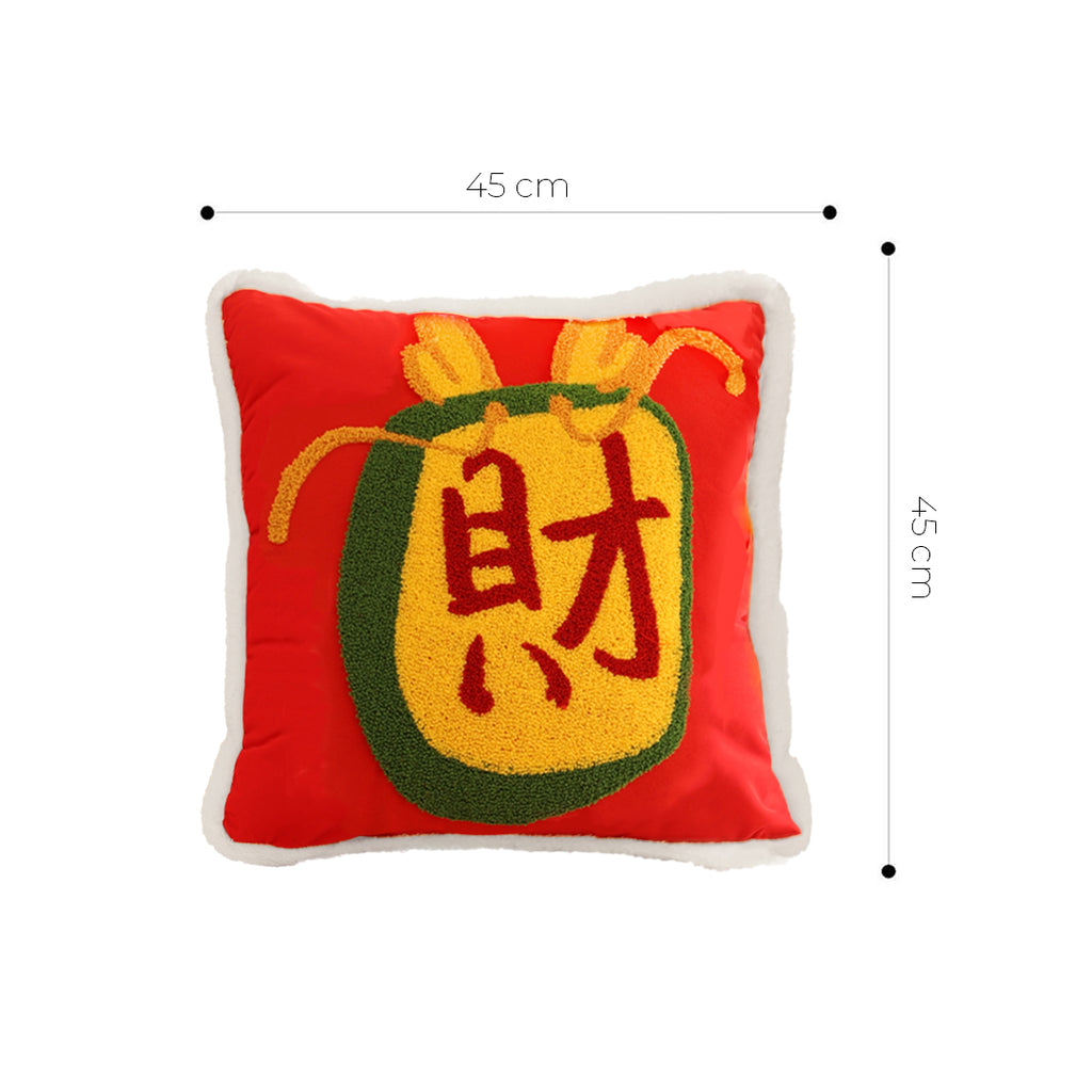 SOGA 45cm “Wealth Blessing” Red Plush Pillowcase