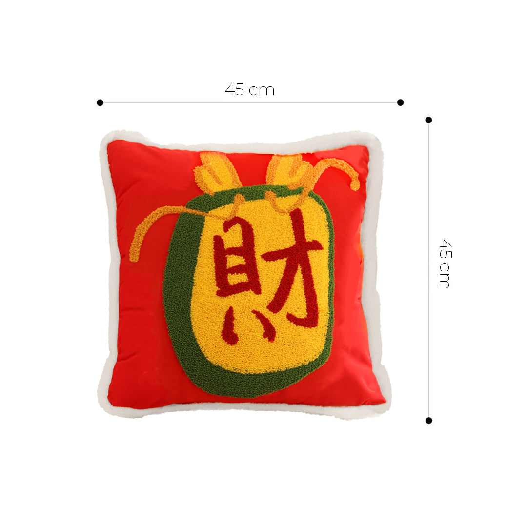 SOGA 45cm “Wealth Blessing” Red Plush Pillowcase