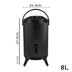 SOGA 2X 8L Stainless Steel Insulated Milk Tea Barrel Hot and Cold Beverage Dispenser Container with Faucet Black