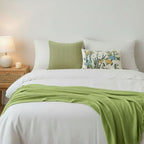 SOGA 3PC Cozy Living Set – Green Knitted Throw Blanket with Decorative Pillow Covers (Cable Knit & Botanical Meadow Design)