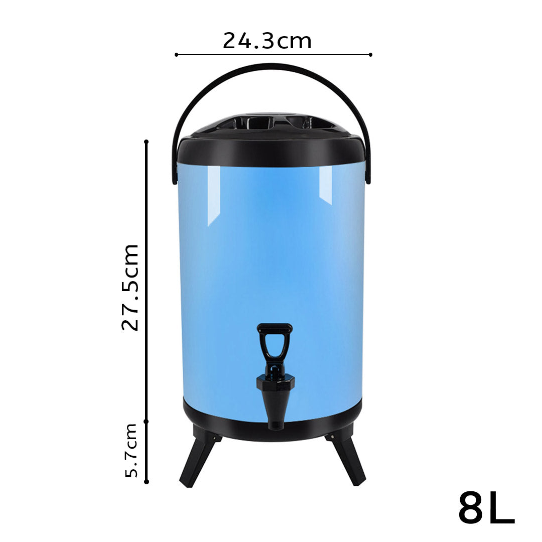 SOGA 2.1 Gal Stainless Steel Insulated Milk Tea Barrel Hot and Cold Beverage Dispenser Container with Faucet Blue