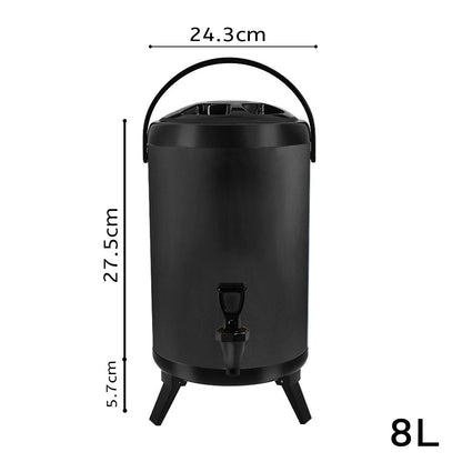 SOGA 4X 8L Stainless Steel Insulated Milk Tea Barrel Hot and Cold Beverage Dispenser Container with Faucet Black