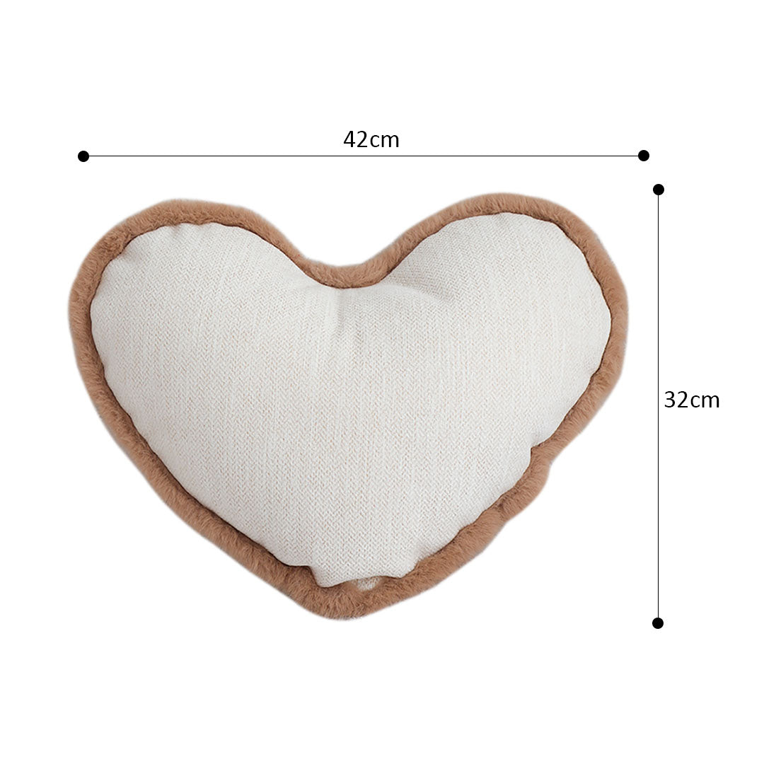 SOGA 42x32cm Heart-Shaped Beige Brown Off-White Plush Polyester Pillow Cover