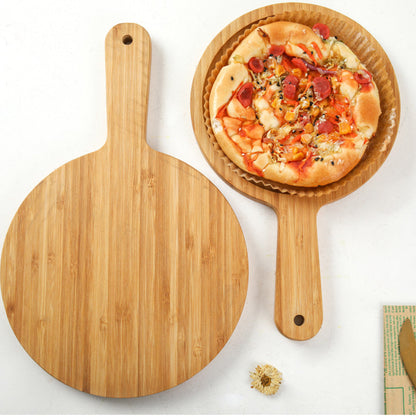 SOGA 2X 9 inch Blonde Round Premium Wooden Serving Tray Board Paddle with Handle Home Decor