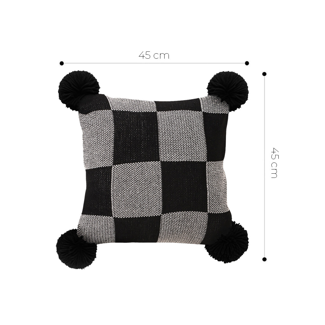 SOGA 2X 45cm Modern Comfort Black & Gray Gingham Pillowcase with Pom Poms