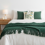 SOGA 4PC Cozy Green Set – Diamond Knit Throw Blanket with Forest Green & Botanical Garden Pillow Covers