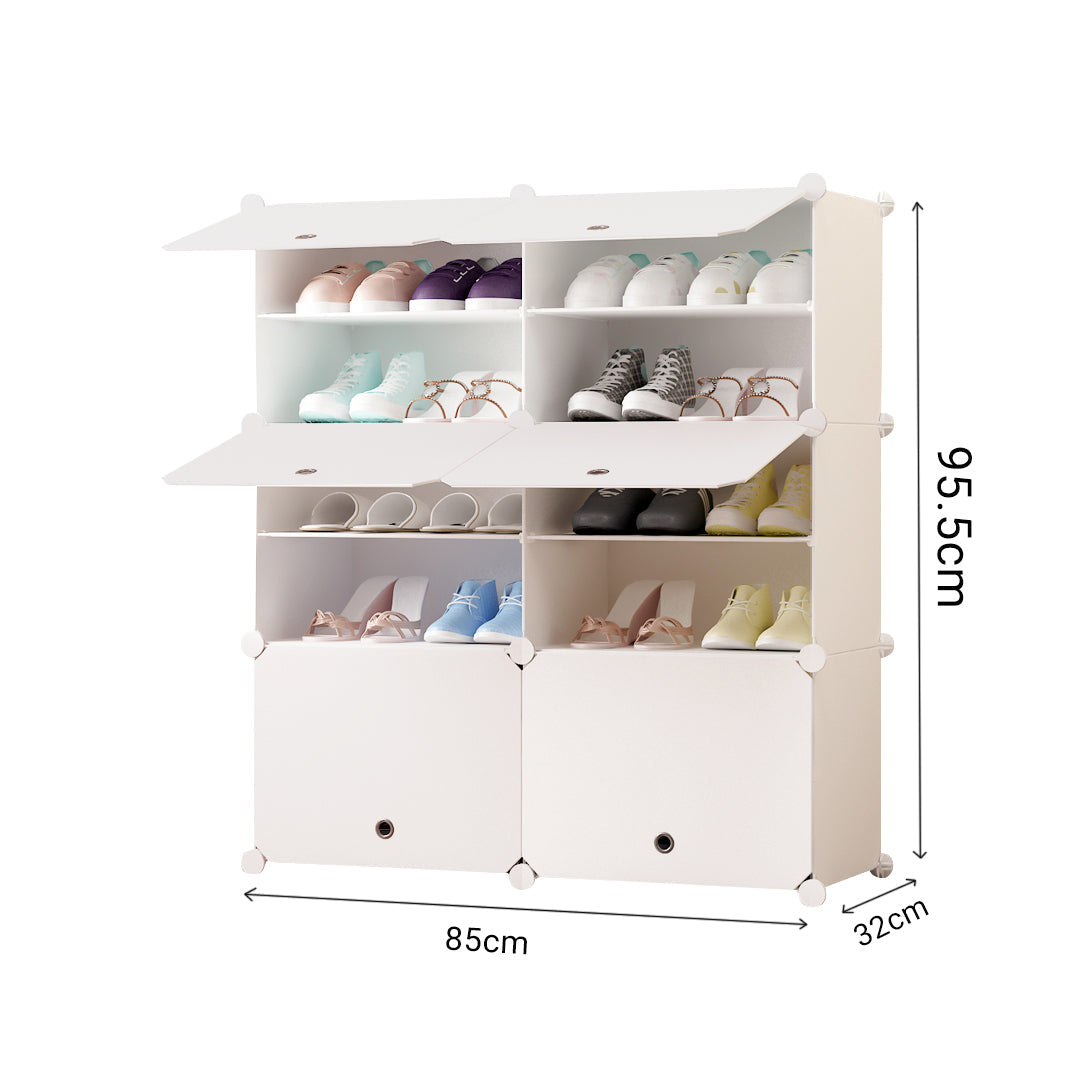 SOGA 5 Tier 2 Column White Shoe Rack Organizer Sneaker Footwear Storage Stackable Stand Cabinet Portable Wardrobe with Cover