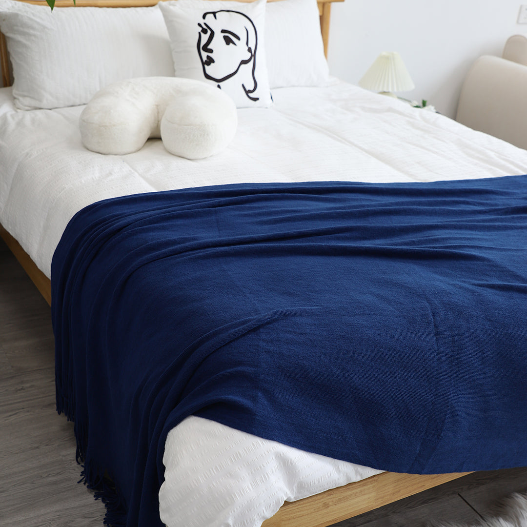 SOGA Acrylic Knitted Throw Blanket – Solid Warm Cozy Woven Cover with Fringes for Couch, Bed, Sofa, Home Decor, Royal Blue