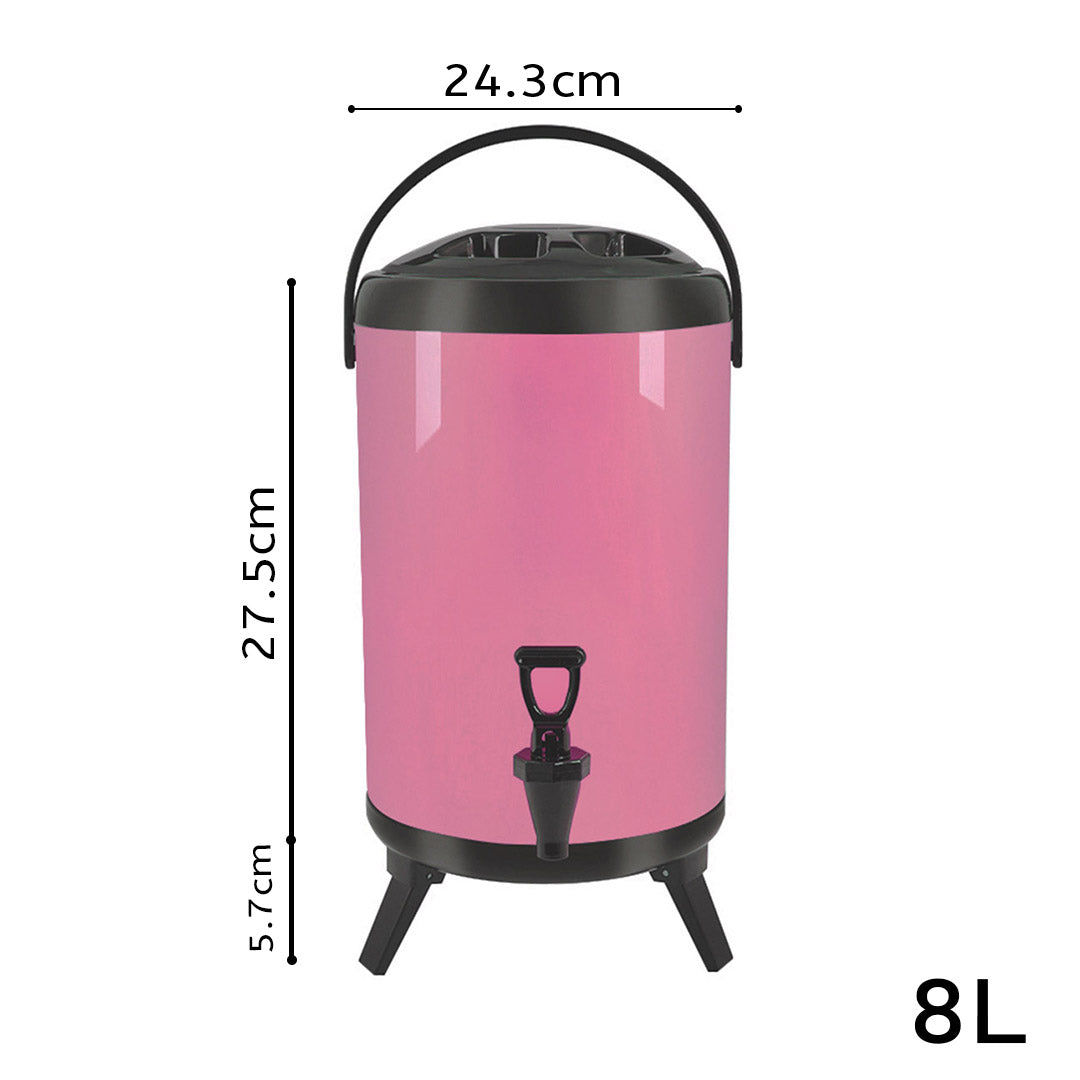 SOGA 2X 2.1 Gal Stainless Steel Insulated Milk Tea Barrel Hot and Cold Beverage Dispenser Container with Faucet Pink