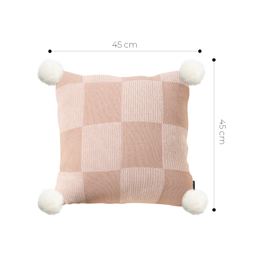 SOGA 2X 45cm Cozy Chic Checkerboard Knit Pillowcase with Pom Pom Trim