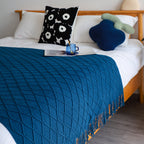 SOGA Diamond Pattern Knitted Throw Blanket – Warm Cozy Woven Cover for Couch, Bed, Sofa & Home Décor with Tassels, Royal Blue