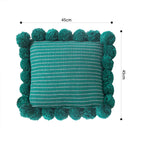 SOGA 45cm Teal Ribbed Pillow Cover with Pom Poms