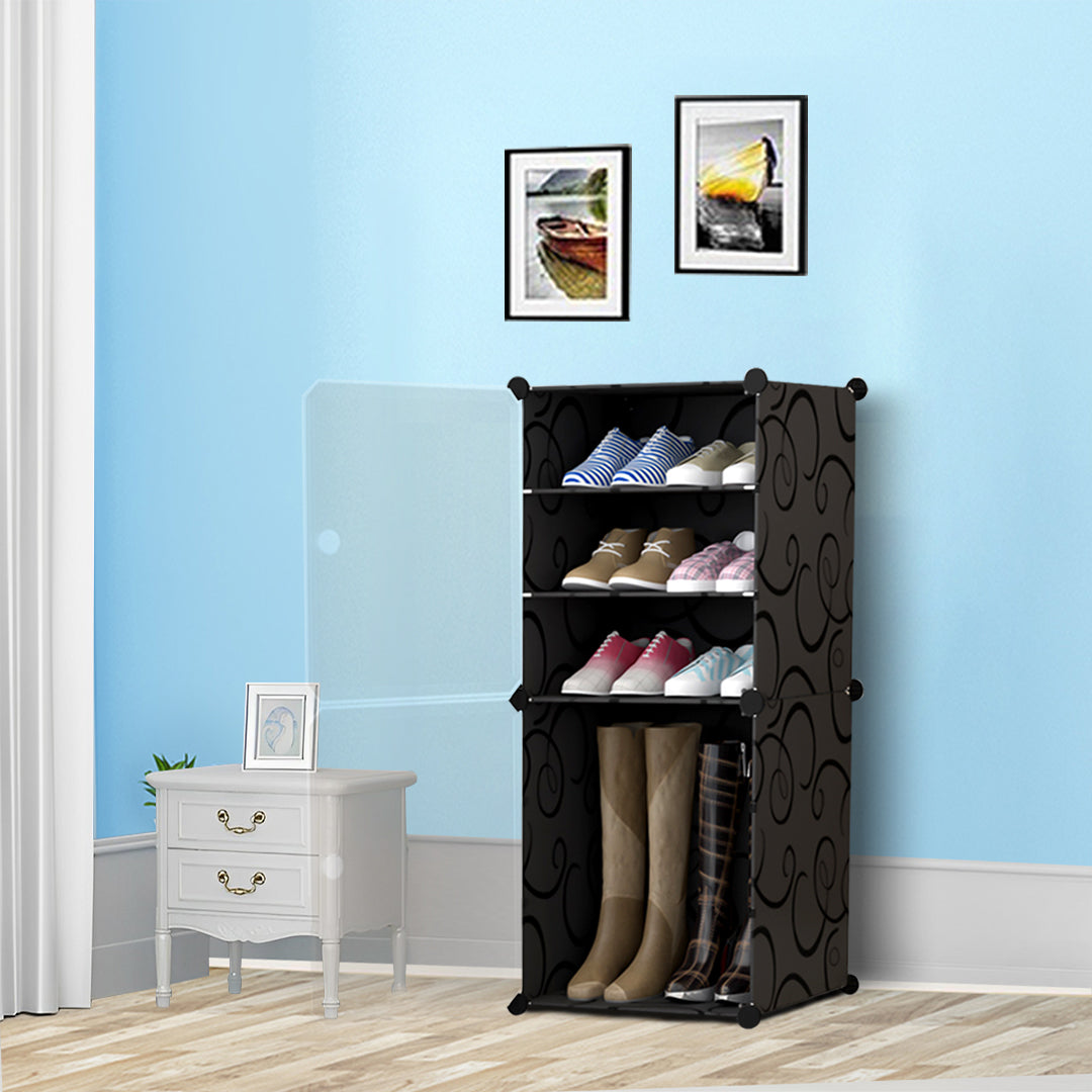 SOGA 2X  4 Tier Shoe Rack Organizer Sneaker Footwear Storage Stackable Stand Cabinet Portable Wardrobe with Cover