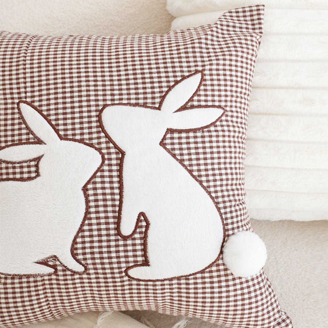 SOGA 2X 45cm Brown Gingham Bunny Pillowcase