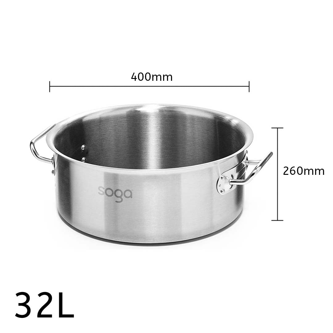 SOGA Stock Pot 32L Top Grade Thick Stainless Steel Stockpot 18/10 Without Lid