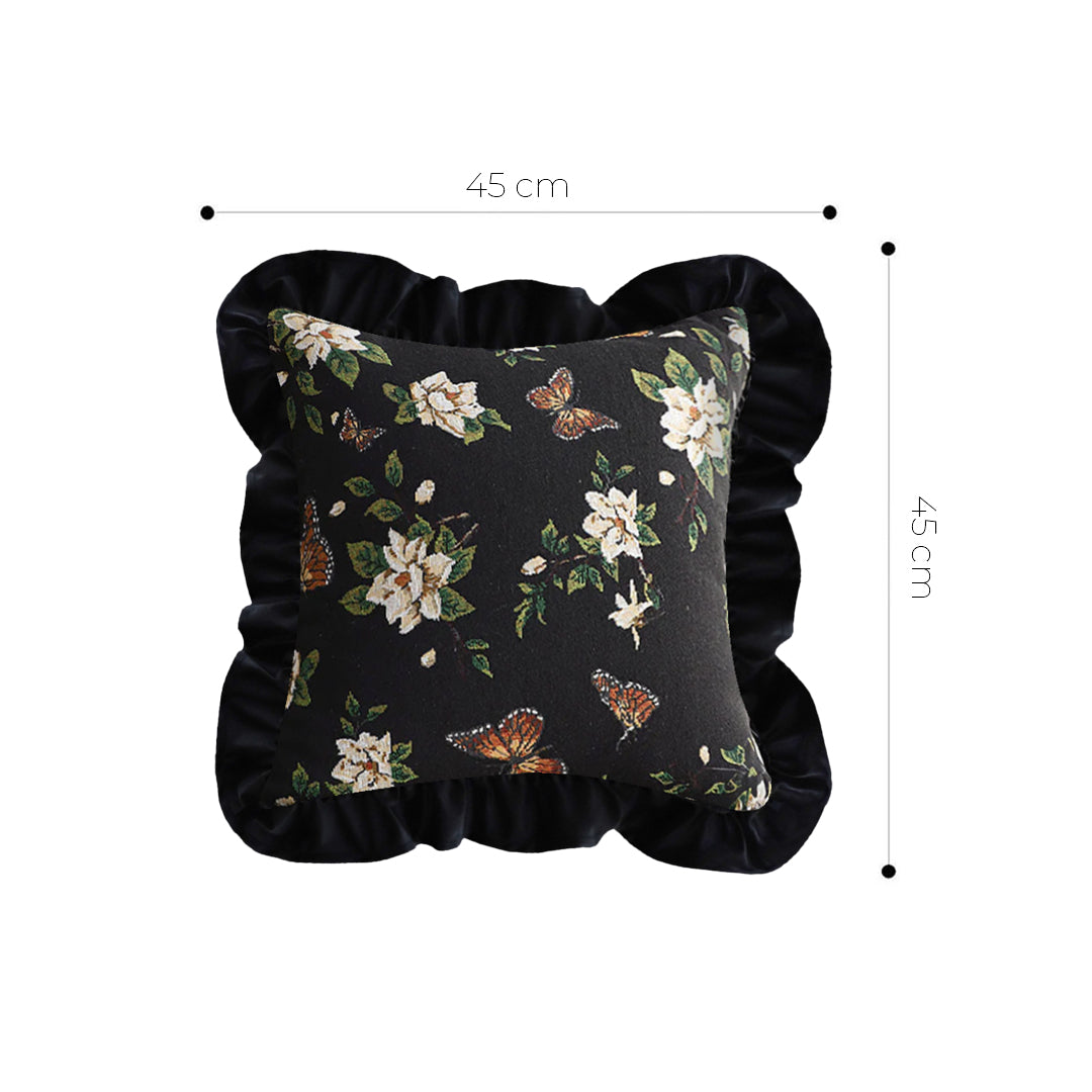 SOGA 45cm Square Vintage Decorative Embroidered Black Throw Pillowcase