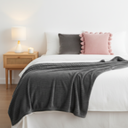 SOGA 3PC Cozy Set – Gray Striped Flannel Throw Blanket with Pillow Covers (Velvet Dove Gray + Soft Pink Pom-Pom Design)