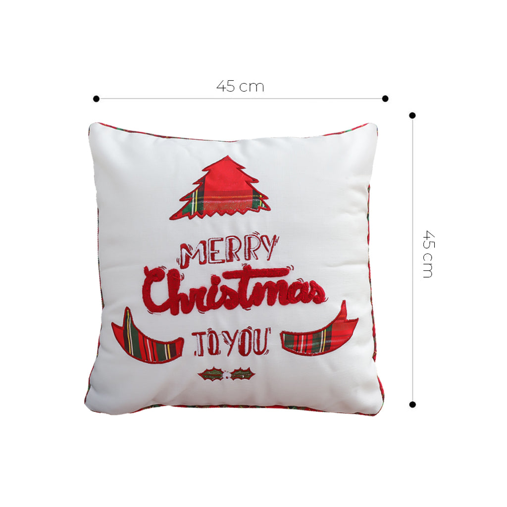 SOGA 45cm “Merry Christmas To You” Festive White Pillowcase with Red & Green Accents