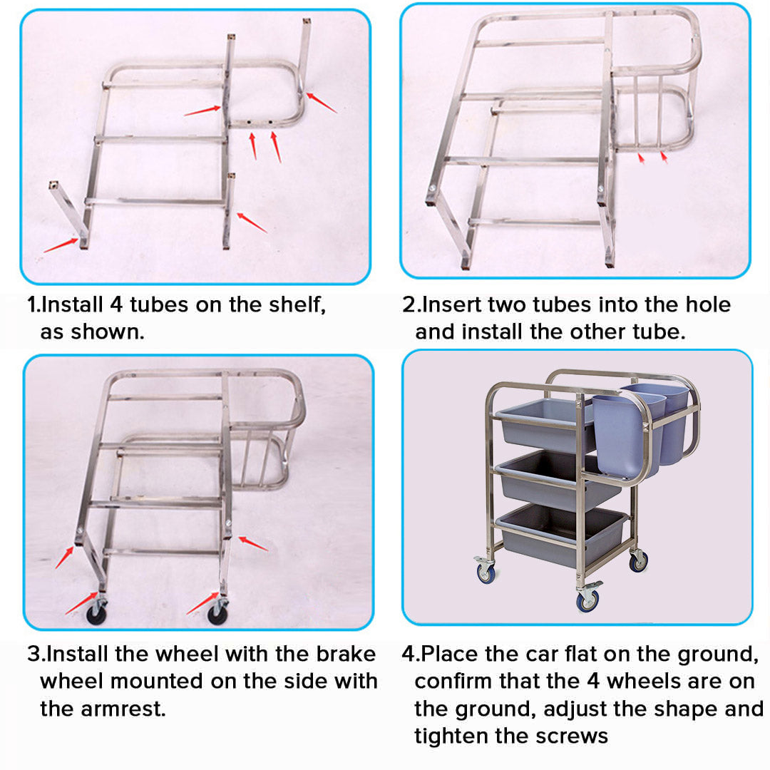 SOGA 3 Tier Food Trolley Food Waste Cart Five Buckets Kitchen Food Utility 82x43x92cm Square