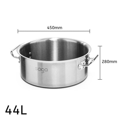 SOGA Stock Pot 44L Top Grade Thick Stainless Steel Stockpot 18/10 Without Lid