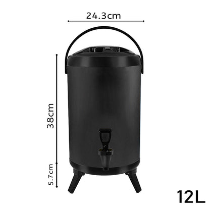 SOGA 4X 12L Stainless Steel Insulated Milk Tea Barrel Hot and Cold Beverage Dispenser Container with Faucet Black