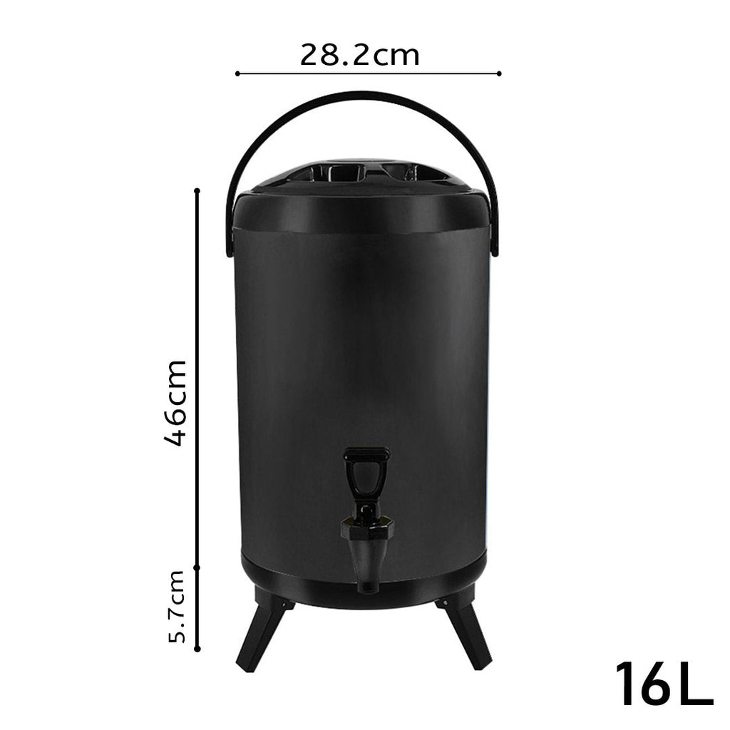 SOGA 8X 4.2 Gallon Stainless Steel Insulated Milk Tea Barrel Hot and Cold Beverage Dispenser Container with Faucet Black