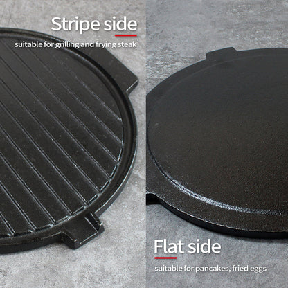 SOGA 30CM Round Cast Iron Korean BBQ Grill Plate with Handles and Drip Lip