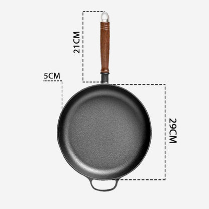 SOGA 2X 29cm Round Cast Iron Frying Pan Skillet Steak Sizzle Platter with Helper Handle