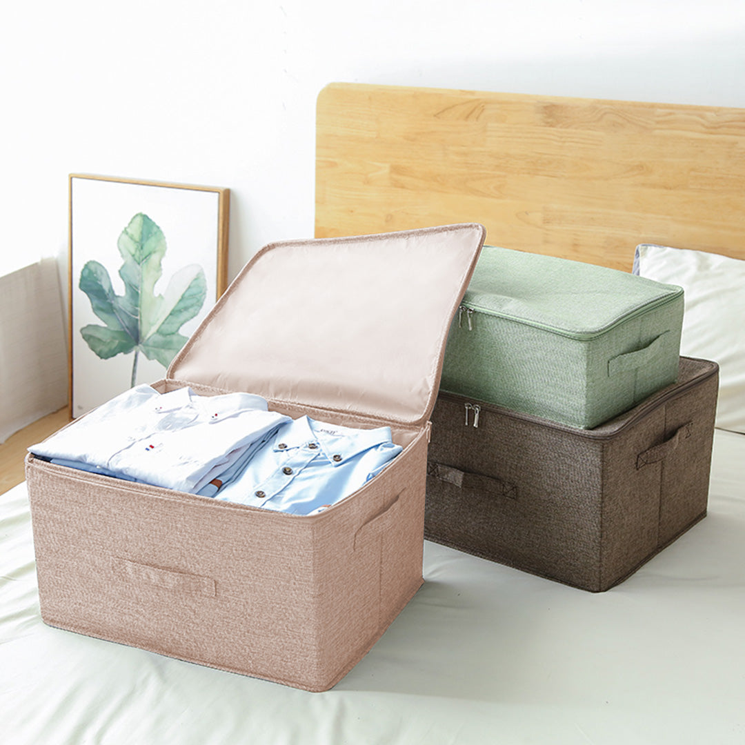 SOGA Beige Large Portable Double Zipper Storage Box Moisture Proof Clothes Basket Foldable Home Organiser