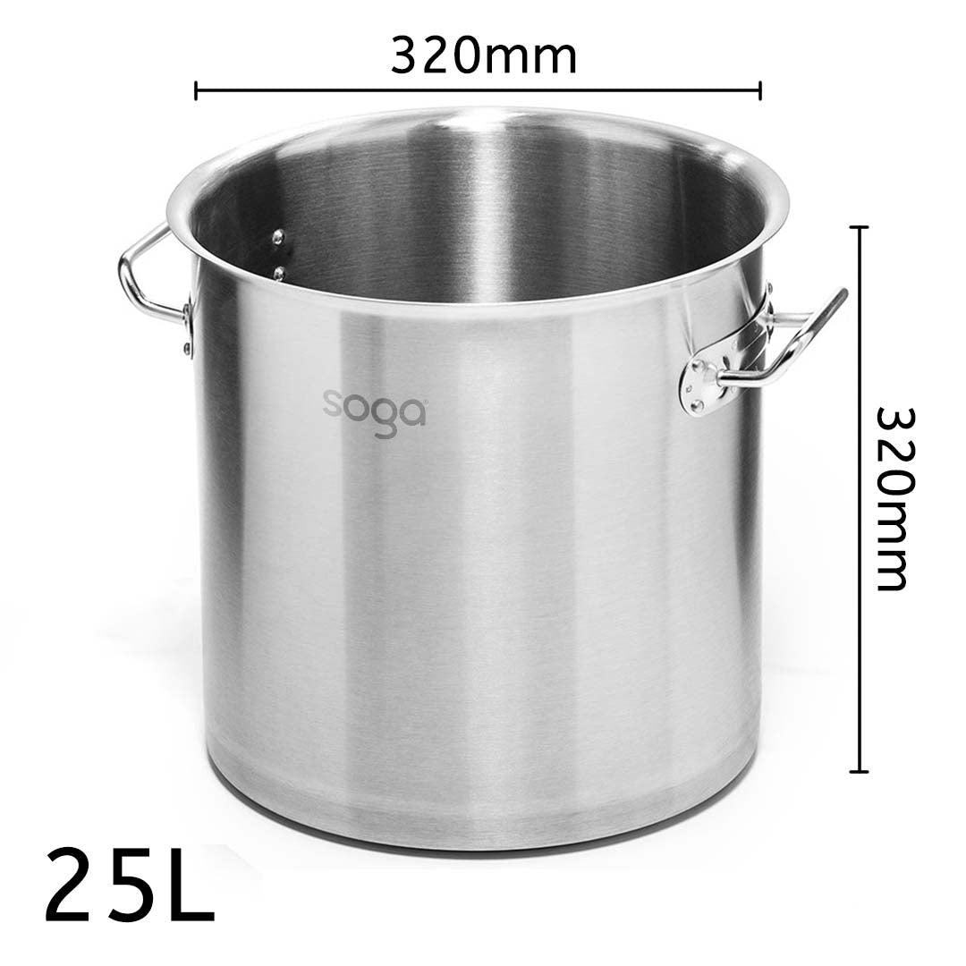 SOGA Stock Pot 25L Top Grade Thick Stainless Steel Stockpot 18/10 Without Lid