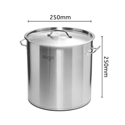 SOGA Stock Pot 12Lt  25CM Top Grade Thick Stainless Steel Stockpot 18/10